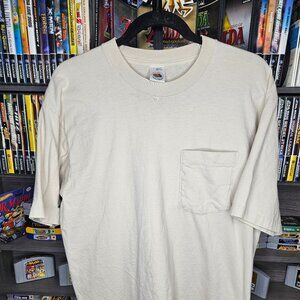 Fruit Of The Loom Vintage 90's Tan/Beige Pocket Tee T-Shirt Made USA Large